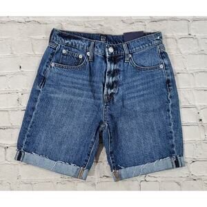 Gap High Rise Shorts Dark Indigo Blue Cuffed Hem 7" WOMENS SIZE 24
